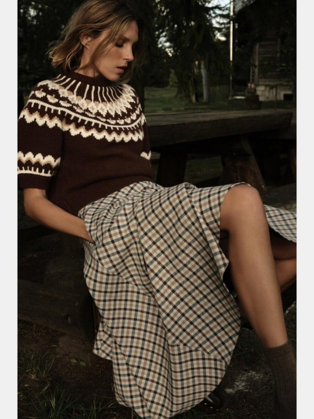 ZARA SHORT SLEEVE JACQUARD KNIT JUMPER BROWN ECRU FAIR ISLE SWEATER NWT SIZE M